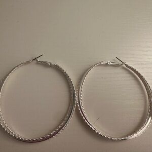 Textured Silver Hoop Earrings - Women Jewelry